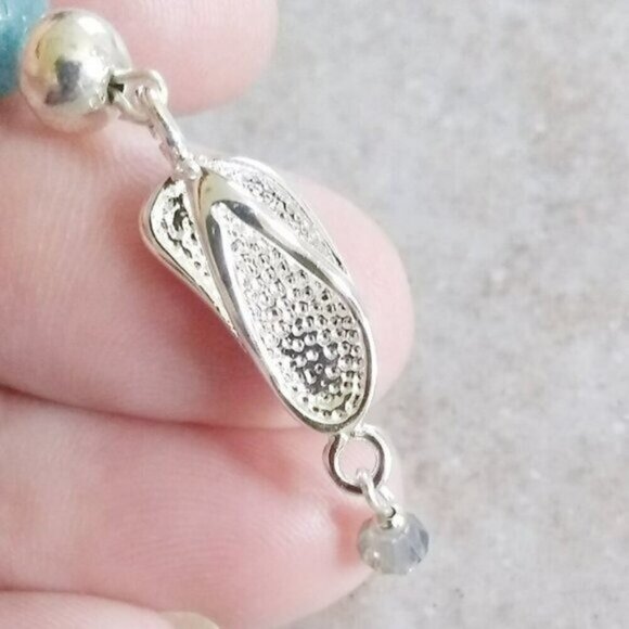 Ombre Sea Blue! Matched Bracelet + Earring Set! Silver Flip Flops & Blue Agates! - Picture 6 of 10